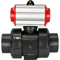Кран шаровой BV4242E-FP-GRM-ISO Дн40 Ру10 полнопроходной, корпус - НПВХ, шар - НПВХ, уплотнение - EPDM, с пневмоприводом PA-DA-052 двойного действия