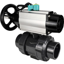 Кран шаровой BV4242E-FP-GRM-ISO Дн20 Ру10 полнопроходной, корпус - НПВХ, шар - НПВХ, уплотнение - EPDM, с пневмоприводом PA-DA-105-1, пневмораспределителем 4M310-08 AC220V и магнитным переключателем ALS200D