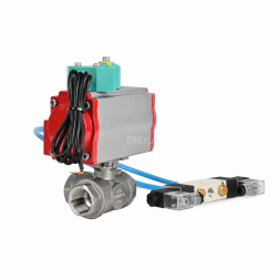 Кран шаровой BV3232P(4pc)-SP-3WT-T-ISO-H WDVF Ду25 Ру63 стандартнопроходной, 3-ходовой Т-тип, внутренняя резьба, нержавеющая сталь AISI 316, с пневмоприводом PA-DA-065, пневмораспределителем 4V320-10 AC220V и магнитным переключателем ALS200D