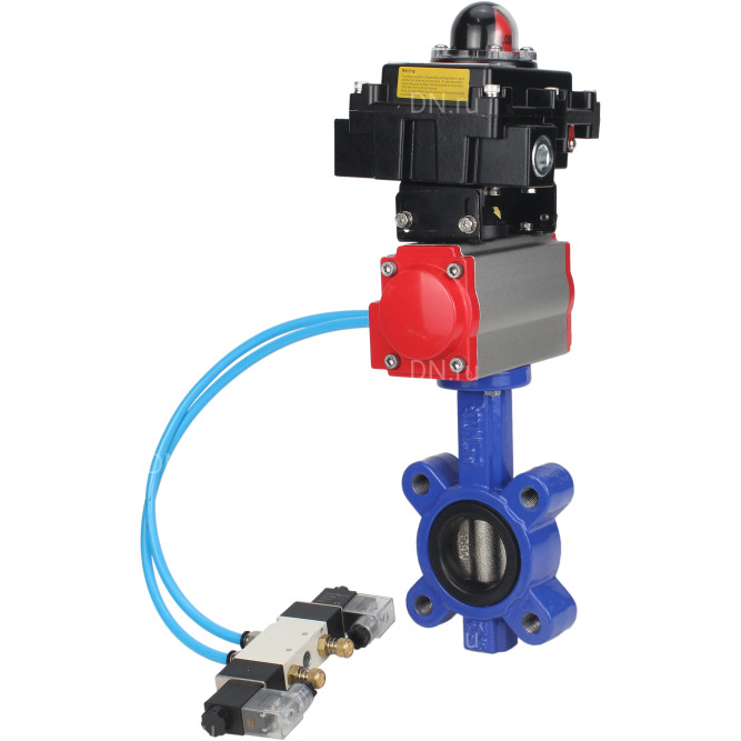 Затвор дисковый поворотный WBV1616N-2W-Fb-H Ду50 Ру16 LUG корпус - чугун QT450, диск - чугун QT450, уплотнение - NBR, с пневмоприводом PA-DA-065, пневмораспределителем 4V320-10 AC220V и БКВ APL-410N EX в Уфе