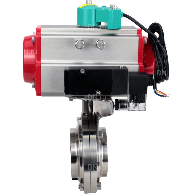 Затвор дисковый поворотный WBV3131S-2W-W-H Ду15 Ру10 под приварку, пищевая нержавеющая сталь 304, уплотнение - Silicon, с пневмоприводом PA-DA-052, пневмораспределителем 4V320-08 AC220V и магнитным переключателем ALS200D в Уфе
