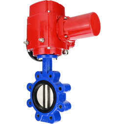 Затвор дисковый поворотный WBV1631E-2W-Fb-H Ду100 Ру16 LUG межфланцевый, корпус - чугун QT450, диск - нержавеющая сталь AISI 304, уплотнение - EPDM, с электроприводом QT-EX-010M-O2-380VAC-У1 с моментной муфтой и штурвалом