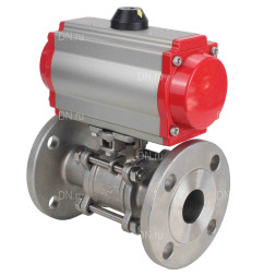 Кран шаровой BV3232P(3pc)-FP-F-ISO-H Ду32 Ру40, трехсоставной полнопроходной фланцевый, нержавеющая сталь SS316, уплотнение - PTFE, с пневмоприводом PA-DA-052 двойного действия, с пневмораспределителем 4M310-08 AC220V