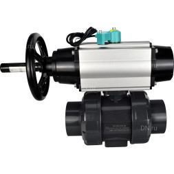 Кран шаровой BV4242E-FP-GRM-ISO Дн32 Ру10 полнопроходной, корпус - НПВХ, шар - НПВХ, уплотнение - EPDM, с пневмоприводом PA-DA-105-1, пневмораспределителем 4M310-08 AC220V и магнитным переключателем ALS200D