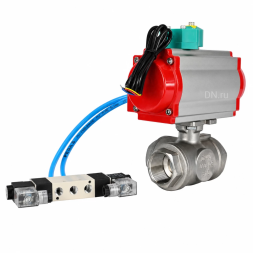 Кран шаровой BV3232P(4pc)-SP-3WL-T-ISO-H WDVF Ду40 Ру63 стандартнопроходной, 3-ходовой L-тип, внутренняя резьба, нержавеющая сталь AISI 316, с пневмоприводом PA-DA-083, пневмораспределителем 4V320-10 AC220V и магнитным переключателем ALS200D