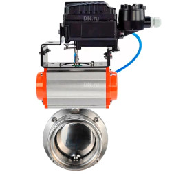 Затвор дисковый поворотный WBV3131E-2W-T-H Ду15 Ру10 резьбовой, пищевая нержавеющая сталь 304, уплотнение – EPDM, с пневмоприводом PA-DA-065 и позиционером YT-1000RSN с обратной связью