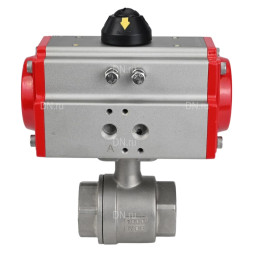Кран шаровой BV3232P(2pc)-FP-T-ISO-H Ду80 Ру40 полнопроходной двухходовой, нержавеющая сталь 316, внутренняя резьба, уплотнение - PTFE, с пневмоприводом с возвратными пружинами PA-SA-130