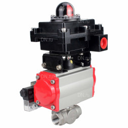 Кран шаровой BV3232P(4pc)-SP-3WL-T-ISO-H Ду50 Ру63 стандартнопроходной трехходовой L-тип, нержавеющая сталь SS316, внутренняя резьба, PTFE, пн.приводом PA-DA-065, пн.распределителем 4M310-08 DC24V и БКВ APL-410N EX