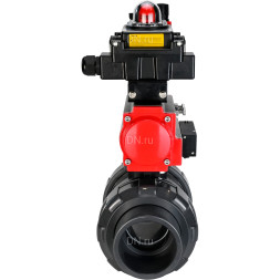 Кран шаровой BV4242E-FP-GRM-ISO Дн40 Ру10 полнопроходной, корпус - НПВХ, шар - НПВХ, уплотнение - EPDM, с пневмоприводом PA-DA-052, пневмораспределителем 4M310-08 DC24V, БКВ APL-410N EX и БПВ AFC2000