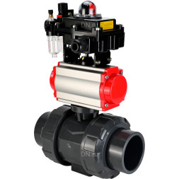 Кран шаровой BV4242E-FP-GRM-ISO Дн40 Ру10 полнопроходной, корпус - НПВХ, шар - НПВХ, уплотнение - EPDM, с пневмоприводом PA-DA-052, пневмораспределителем 4M310-08 DC24V, БКВ APL-410N EX и БПВ AFC2000