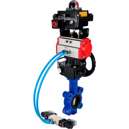 Затвор дисковый поворотный WBV1616E-2W-Fb-H Ду80 Ру16 LUG, корпус - чугун QT450, диск - чугун QT450, уплотнение - EPDM, с пневмоприводом PA-DA-083, пневмораспределителем 4M320-10 AC220V, ручным дублером MON2-450-T28-ISO и БКВ APL-410N EX