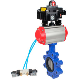 Затвор дисковый поворотный WBV1631E-2W-Fb-H Ду50 Ру16 LUG, корпус - чугун QT450, диск - нержавеющая сталь 304, уплотнение - EPDM, с пневмоприводом PA-SA-083, пневмораспределителем 4M320-10 AC220V и БКВ APL-410N EX