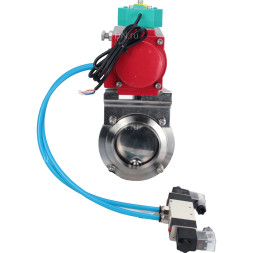 Затвор дисковый поворотный WBV3131S-2W-W-H Ду25 Ру10 под приварку, пищевая нержавеющая сталь 304, уплотнение - Silicon, с пневмоприводом PA-DA-052, пневмораспределителем 4V320-08 AC220V и магнитным переключателем ALS200D