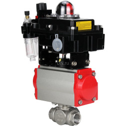 Кран шаровой BV3232P(4pc)-SP-3WL-T-ISO-H Ду80 Ру40 стандартнопроходной трехходовой L-тип, нержавеющая сталь SS316, внутренняя резьба, PTFE, пн.приводом PA-DA-083, пн.распределителем 4M310-08 AC220V, БКВ APL-410N EX и БПВ AFC2000