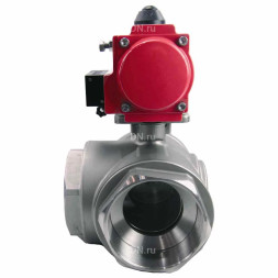Кран шаровой BV3232P(4pc)-SP-3WL-T-ISO-H Ду50 Ру63 стандартнопроходной L-тип, трехходовой, нержавеющая сталь SS316, внутренняя резьба, уплотнение - PTFE, с пн.приводом PA-DA-065 c пн.распределителем 4M310-08 DC24V