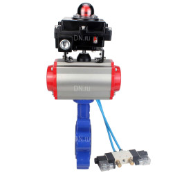 Затвор дисковый поворотный WBV1616N-2W-Fb-H Ду125 Ру16 LUG корпус - чугун QT450, диск - чугун QT450, уплотнение - NBR, с пневмоприводом PA-DA-105, пневмораспределителем 4V320-10 AC220V и БКВ APL-410N EX