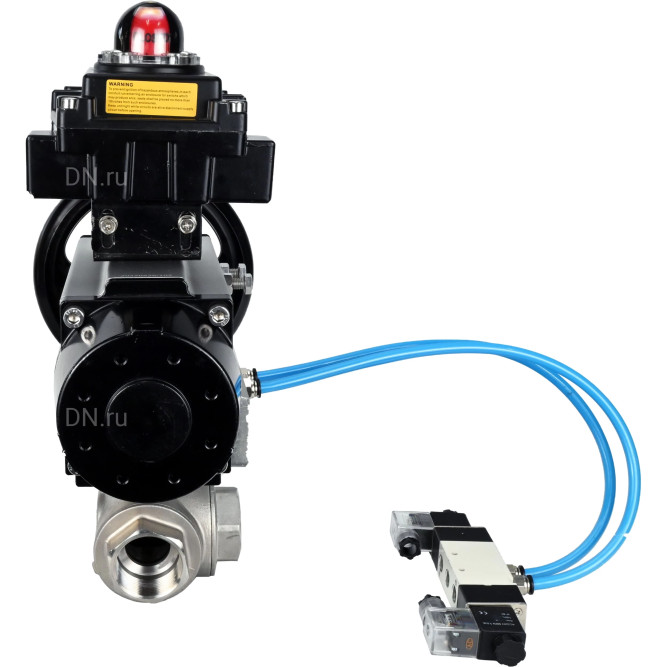 Кран шаровой BV3232P(4pc)-SP-3WL-T-ISO-H Ду80 Ру40, стандартнопроходной, четырехсоставной, корпус - нержавеющая сталь 316, уплотнение - PTFE, внутренняя резьба, с пневмоприводом PA-DA-105-1, пневмораспределителем 4V320-10 AC220V, БКВ APL-410N Ex в Уфе