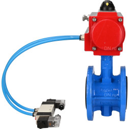 Затвор дисковый поворотный WBV1313E-2W-F-H Ду125 Ру16 фланцевый, корпус - чугун GGG40, диск - чугун GGG40, уплотнение - EPDM, с пневмоприводом PA-DA-130 и пневмораспределителем 4V320-10 AC220V