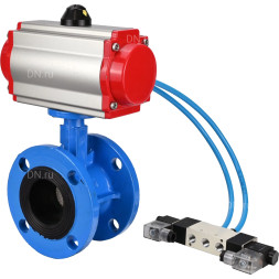 Затвор дисковый поворотный WBV1313E-2W-F-H Ду125 Ру16 фланцевый, корпус - чугун GGG40, диск - чугун GGG40, уплотнение - EPDM, с пневмоприводом PA-DA-130 и пневмораспределителем 4V320-10 AC220V