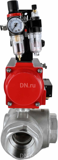 Кран шаровой BV3232P(4pc)-SP-3WL-T-ISO-H Ду10 Ру63 стандартнопроходной трехходовой L-тип, нержавеющая сталь SS316, внутренняя резьба, уплотнение - PTFE, пн.приводом PA-SA-052, пн.распределителем 4M310-08 DC24V, БКВ APL-210N и БПВ AFC2000 в Уфе
