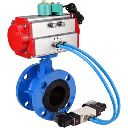 Затвор дисковый поворотный WBV1313E-2W-F-H Ду80 Ру16 фланцевый, корпус - чугун GGG40, диск - чугун GGG40, уплотнение - EPDM, с пневмоприводом PA-DA-105, пневмораспределителем 4V320-08 AC220V и магнитным переключателем ALS200D