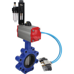 Затвор дисковый поворотный WBV1631N-2W-Fb-H Ду65 Ру16 LUG корпус - чугун QT450, диск - нержавеющая сталь 304, уплотнение - NBR, с пневмоприводом PA-SA-105, пневмораспределителем 4V320-08 AC220V и БПВ AFC2000