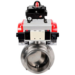 Затвор дисковый поворотный кламповый WBV3131S-2W-C-H Ду25 Ру10 корпус - пищевая нержавеющая сталь 304, уплотнение – Silicon, с пневмоприводом PA-SA-065, пневмораспределителем 4V320-10 AC220V и БКВ APL-410N EX