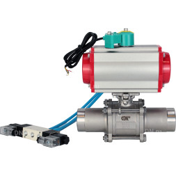 Кран шаровой BV3131P(3pc)-FP-W-ISO-H LONG Ду65 Ру25 полнопроходной, корпус - нержавеющая сталь 304, уплотнение - PTFE, под приварку, с пневмоприводом PA-DA-083, пневмораспределителем 4V320-10 AC220V и магнитным переключателем ALS200D