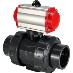 Кран шаровой BV4242E-FP-GRM-ISO Дн25 Ру10 полнопроходной, корпус - НПВХ, шар - НПВХ, уплотнение - EPDM, с пневмоприводом PA-SA-052 с возвратными пружинами