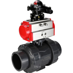 Кран шаровой BV4242E-FP-GRM-ISO Дн40 Ру10 полнопроходной, корпус - НПВХ, шар - НПВХ, уплотнение - EPDM, с пневмоприводом PA-DA-052 и БКВ APL-210N