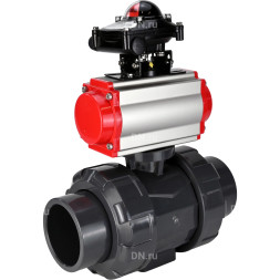 Кран шаровой BV4242E-FP-GRM-ISO Дн40 Ру10 полнопроходной, корпус - НПВХ, шар - НПВХ, уплотнение - EPDM, с пневмоприводом PA-DA-052 и БКВ APL-210N