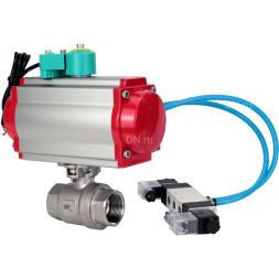 Кран шаровой BV3232P(2pc)-FP-T-ISO-H Ду80 Ру40 полнопроходной, внутренняя резьба, корпус - нержавеющая сталь 316, уплотнение - PTFE, с пневмоприводом PA-DA-105, пневмораспределителем 4V320-10 AC220V и магнитным переключателем ALS200D